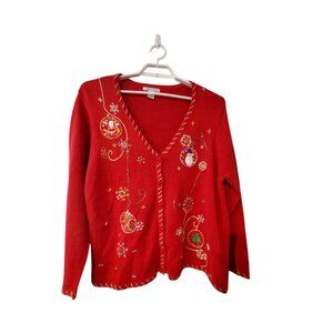 Reference Point nwt cardigan sweater womens 2X red Christmas Holiday Ugly ramie